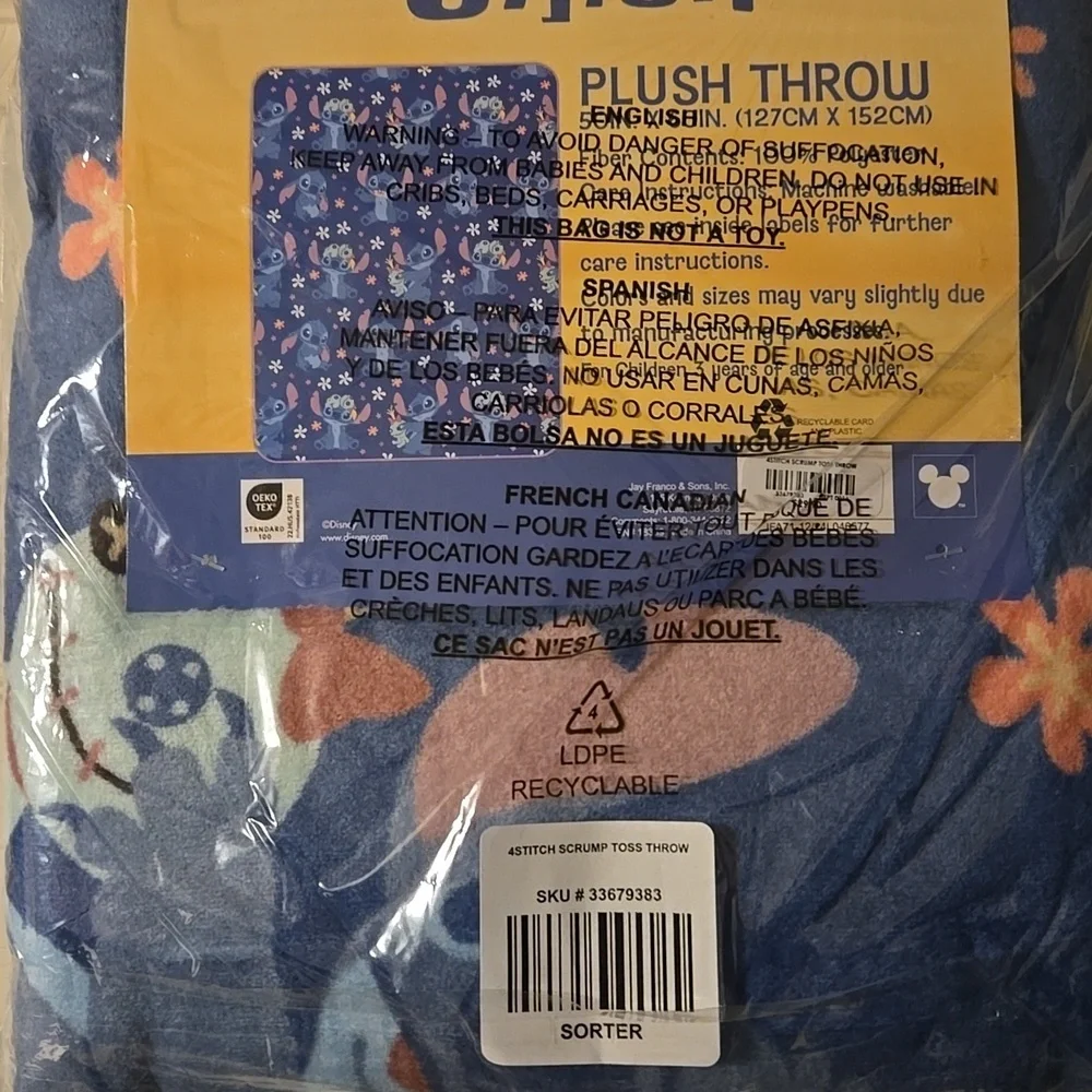 Disney Stitch Super Soft Plush Throw - 50in X 60in (127cm X 152cm)
